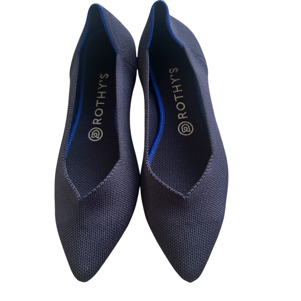 Rothy’s The Point Navy Blue Knit Pointed Toe Flats Size 7.5